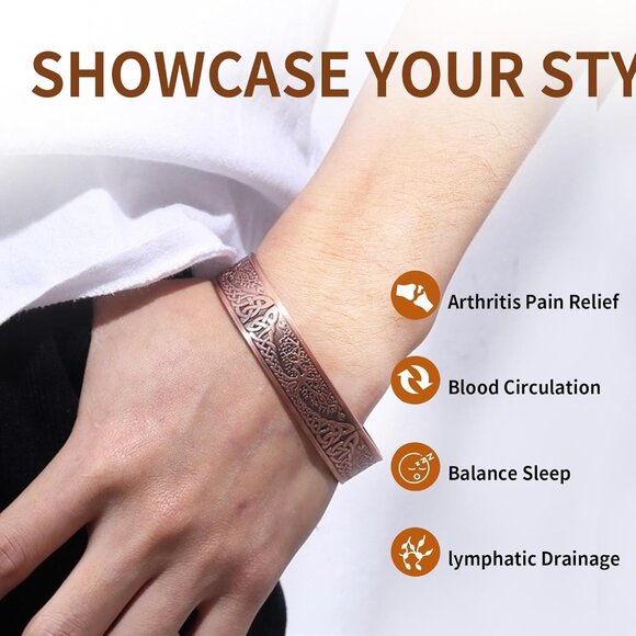 Elegant Adjustable Cuff Bracelet with 3500 Gauss Magnets - Vintage Floral Design - Picture 5 of 8